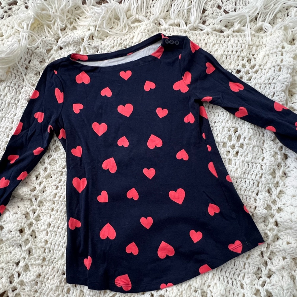 Charter Club Navy Top with Red Heart Pattern 3/4 sleeves